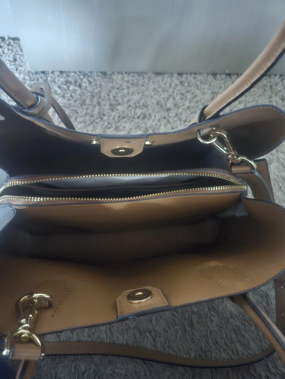 Michael Kors Dark Brown Logo Tote with Tan Trim